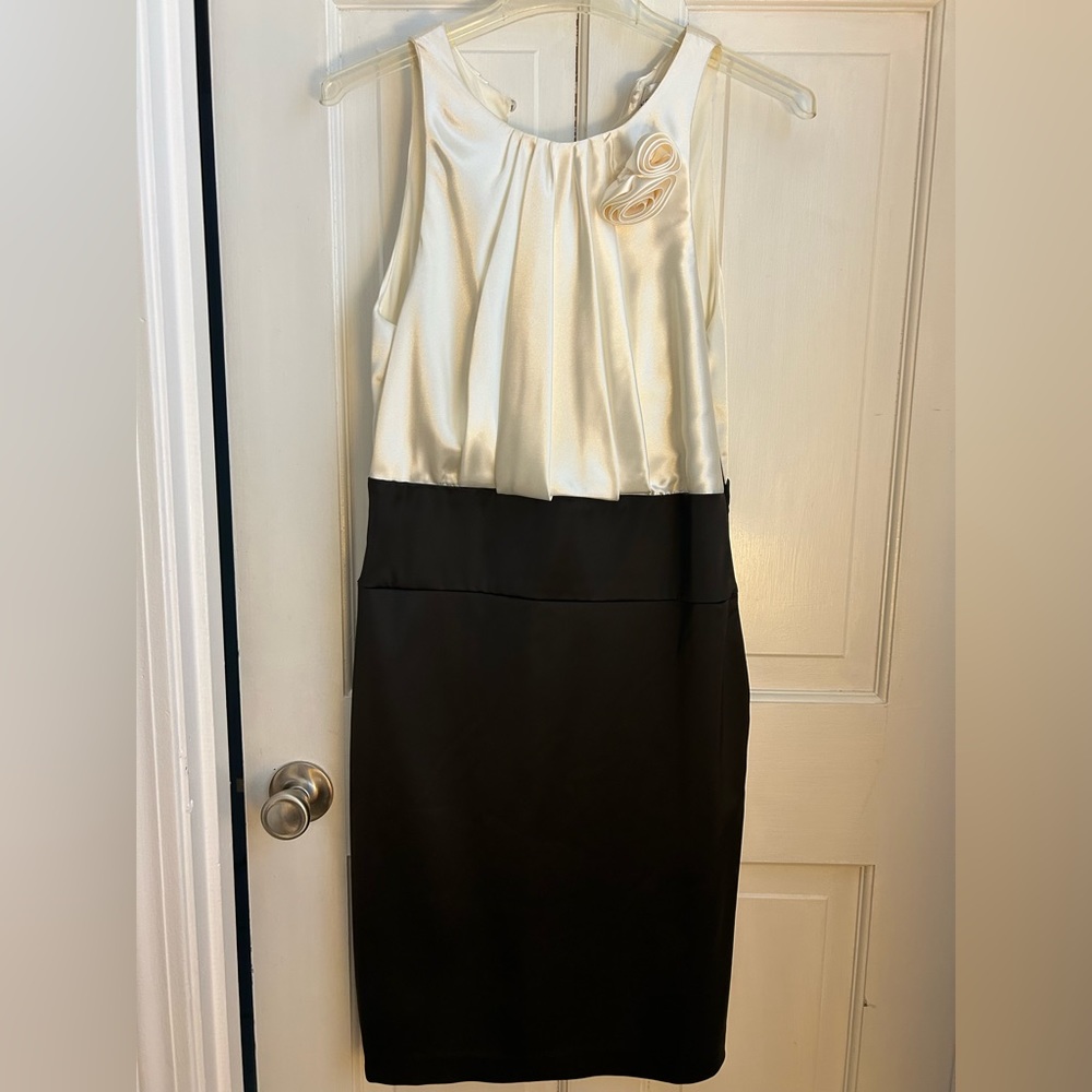- New with tags! Two tone dress, satin like fabric, fitted
